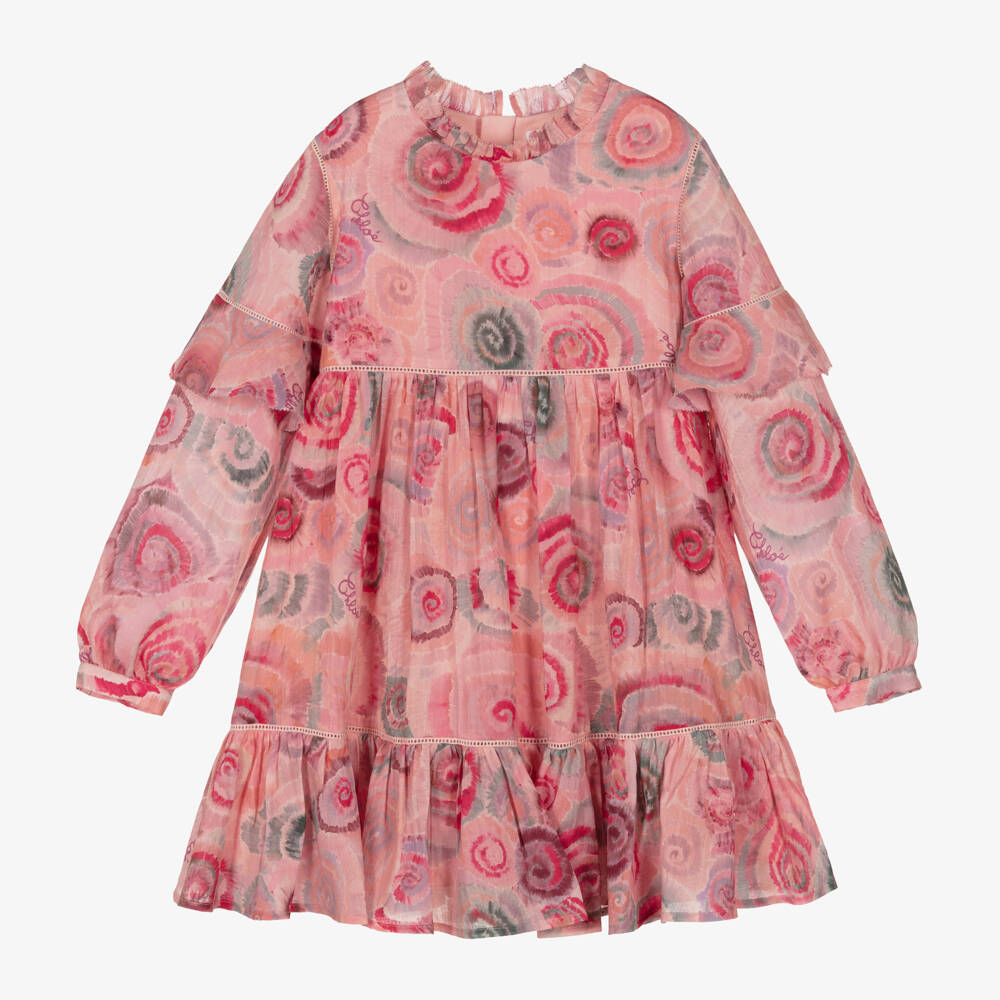 Chloé-Розовое шерстяное платье со спиральным принтом | Childrensalon Outlet