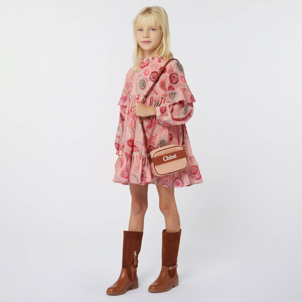 Chloé-Розовое шерстяное платье со спиральным принтом | Childrensalon Outlet