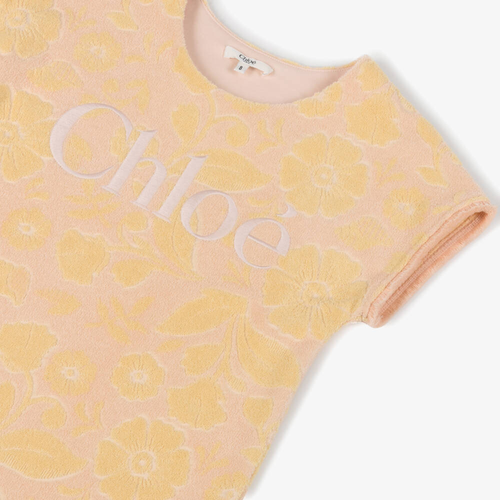 Chloé-Girls Pink & Yellow Floral Towelling Dress | Childrensalon Outlet