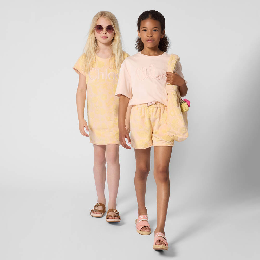 Chloé-Girls Pink & Yellow Floral Towelling Dress | Childrensalon Outlet