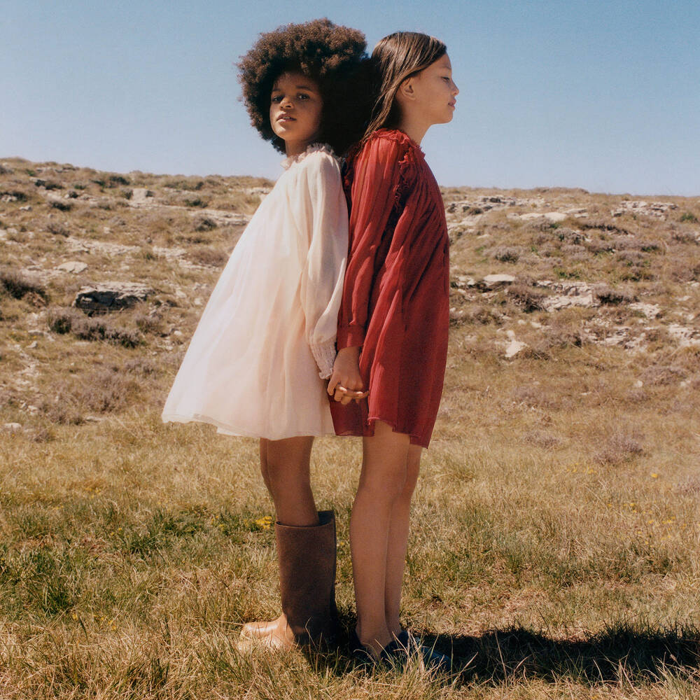Chloé-Girls Red Silk Ruffle Dress | Childrensalon Outlet