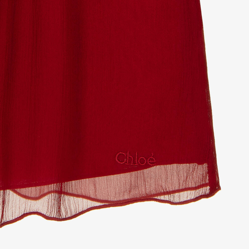 Chloé-Girls Red Silk Ruffle Dress | Childrensalon Outlet