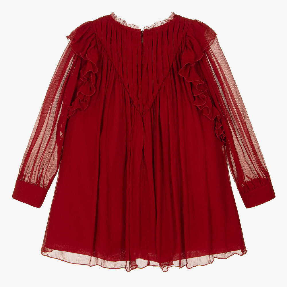 Chloé-Girls Red Silk Ruffle Dress | Childrensalon Outlet