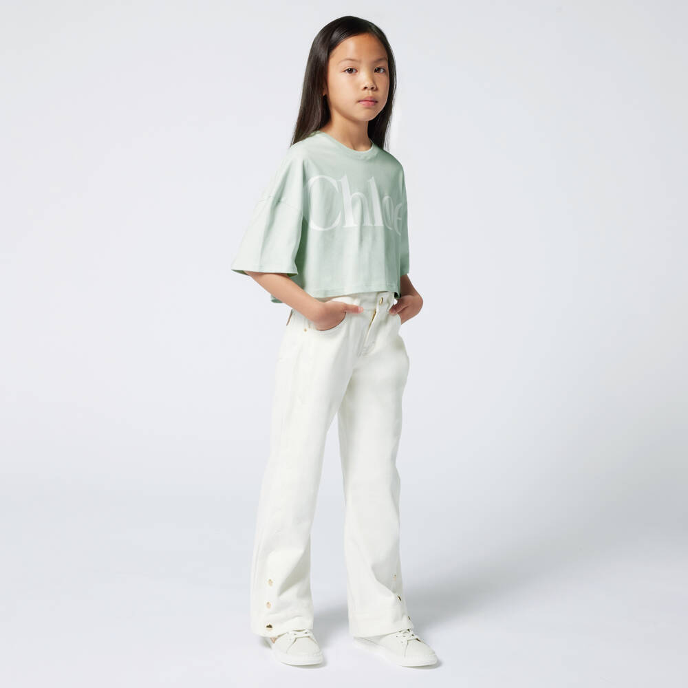 Chloé-Girls Relaxed Green Cotton Tee | Childrensalon Outlet