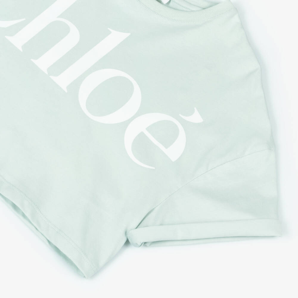 Chloé-Girls Relaxed Green Cotton Tee | Childrensalon Outlet