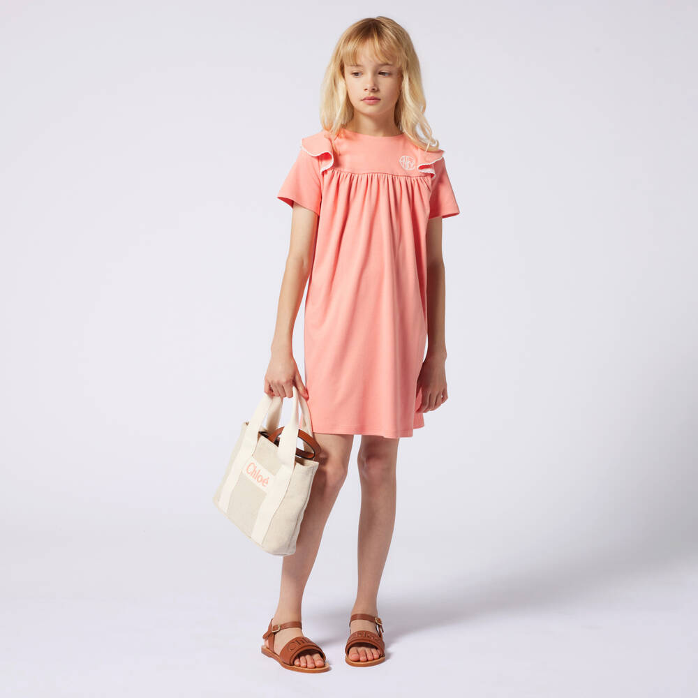 Chloé-Girls Rosy Cotton Ruffle Dress | Childrensalon Outlet