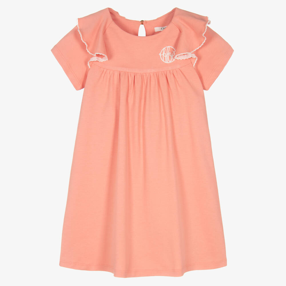 Chloé-Платье из хлопка с рюшами для девочек в розовом цвете | Childrensalon Outlet