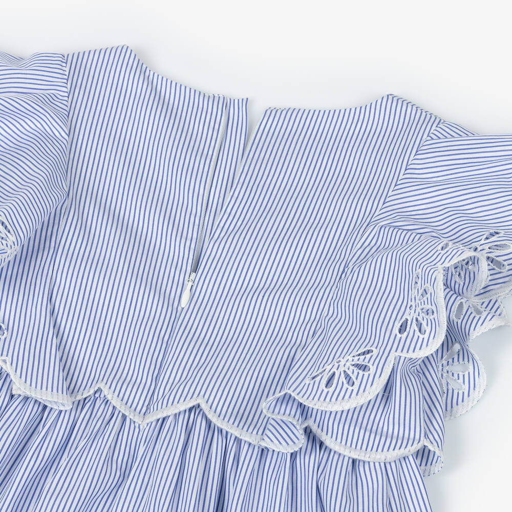 Chloé-فستان بوبلين أزرق مزين بكشكش للبنات | Childrensalon Outlet