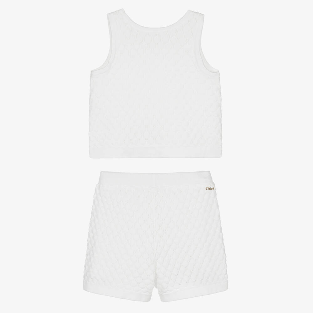 Chloé-Girls Scalloped White Knit Ensemble | Childrensalon Outlet