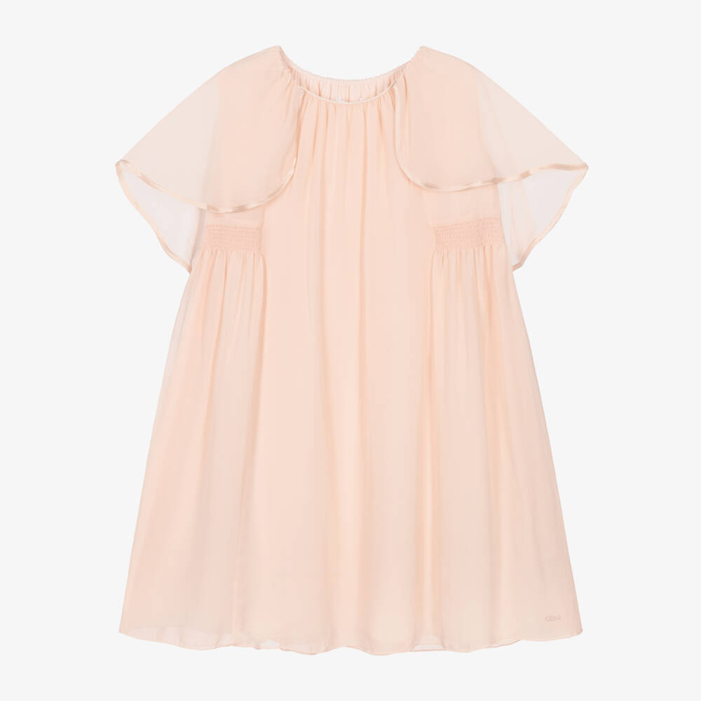 Chloé-Girls Silk Cape-Sleeve Dress in Pink | Childrensalon Outlet