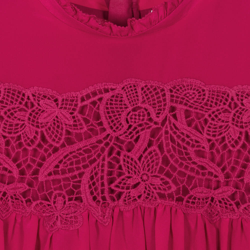 Chloé-Girls Silk Dress with Guipure Lace | Childrensalon Outlet