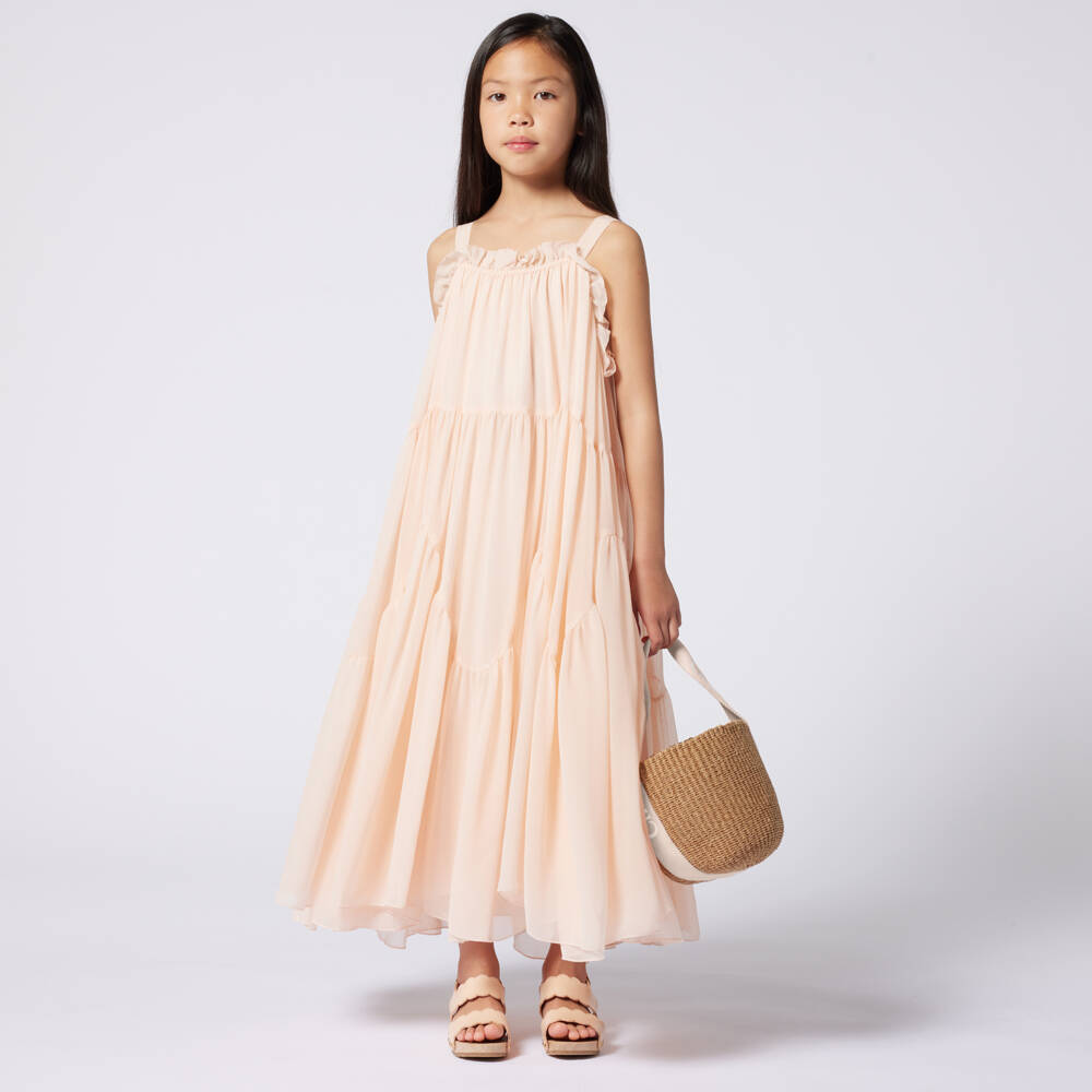Chloé-Girls Silk Ruffle Pink Dress | Childrensalon Outlet