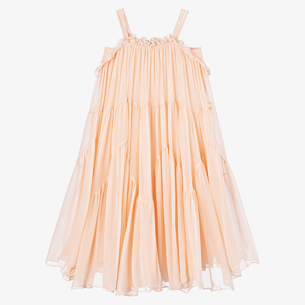 Chloé-Girls Silk Ruffle Pink Dress | Childrensalon Outlet