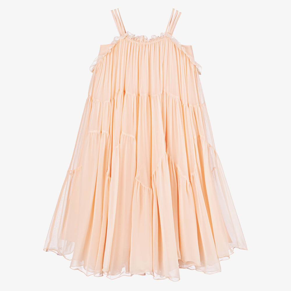 Chloé-Girls Silk Ruffle Pink Dress | Childrensalon Outlet