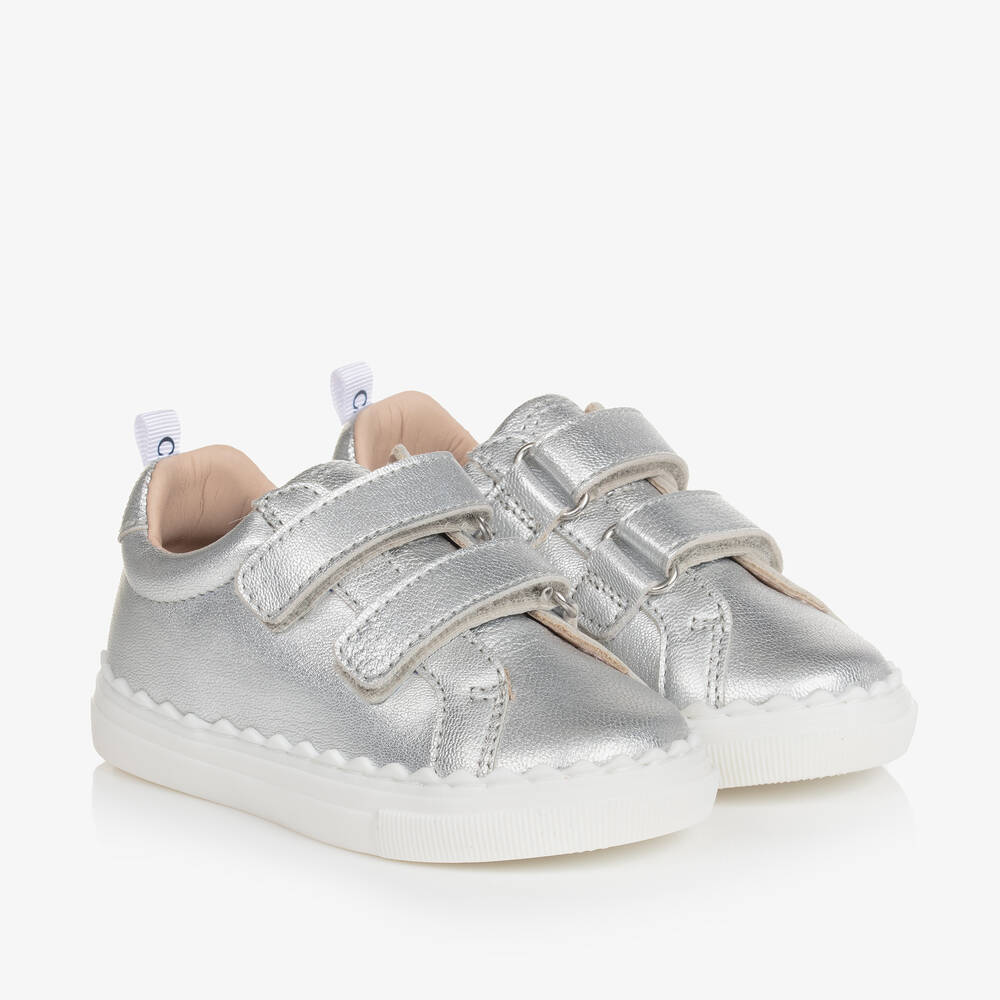Girls Silver Leather Trainers