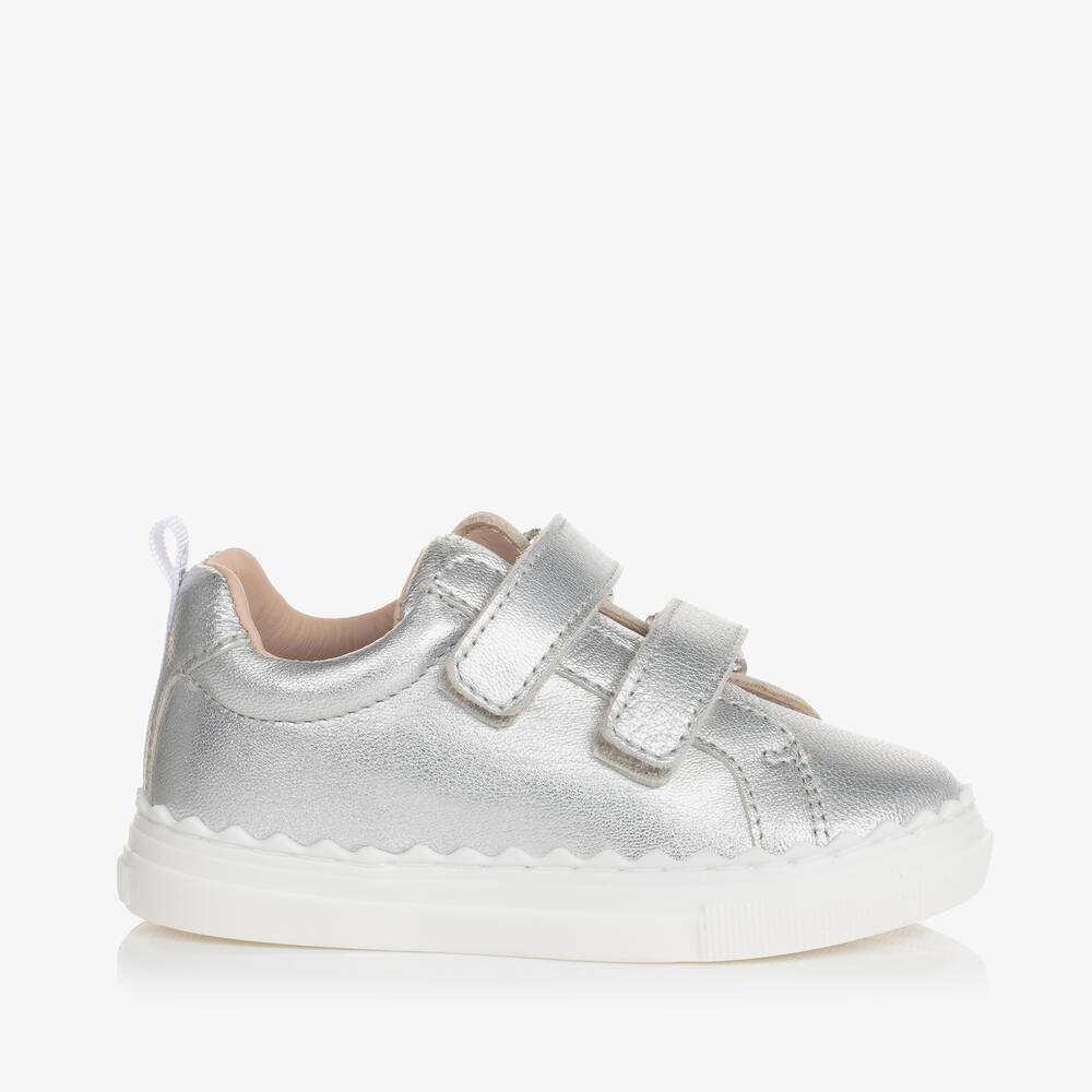 Chloe Girls Silver Leather Trainers Childrensalon Outlet