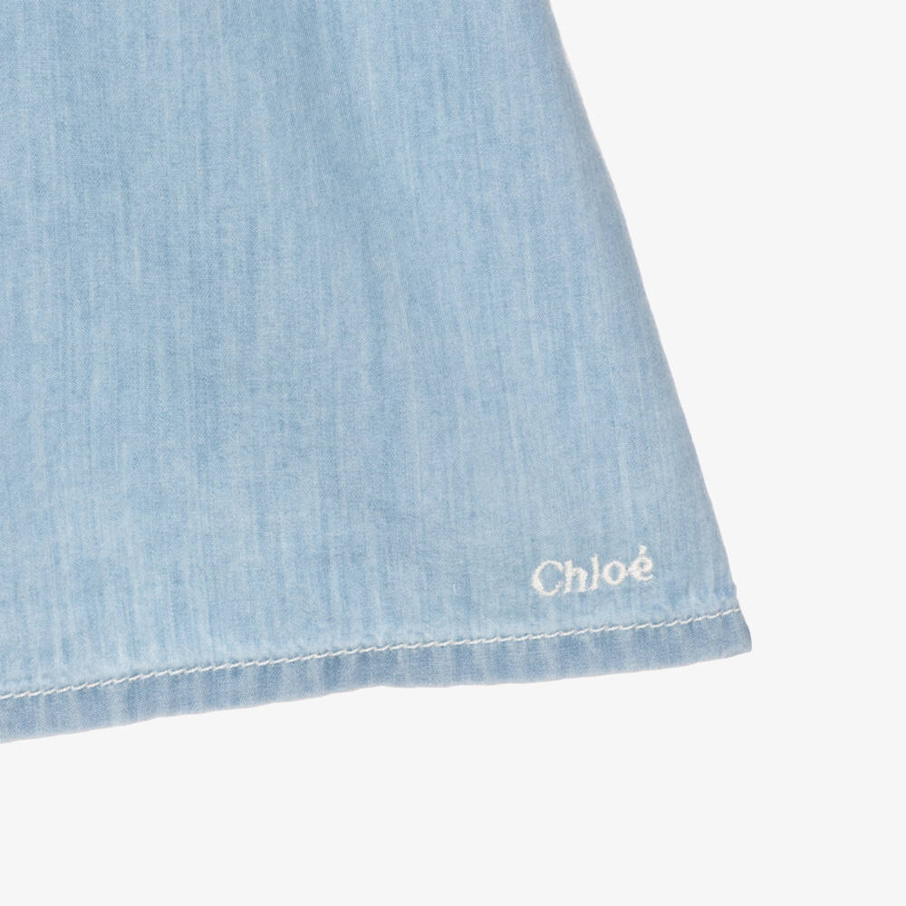 Chloé-Платье из голубого шамбре с воланами для девочек | Childrensalon Outlet