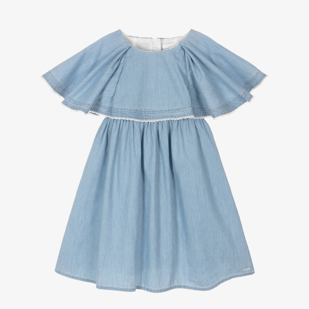 Chloé-فستان شامبراي سماوي للبنات بأكمام فراشة | Childrensalon Outlet