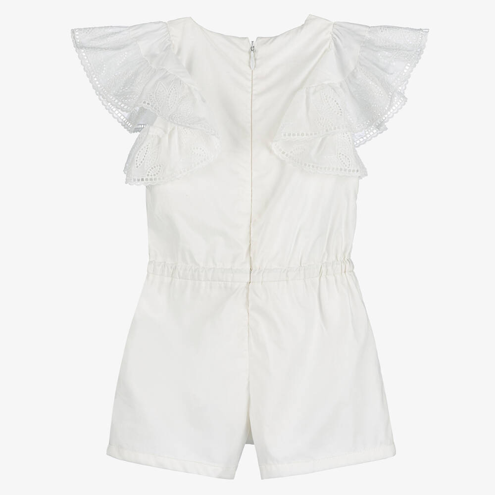 Chloé-Girls Soft Ivory Flutter Playsuit | Childrensalon Outlet
