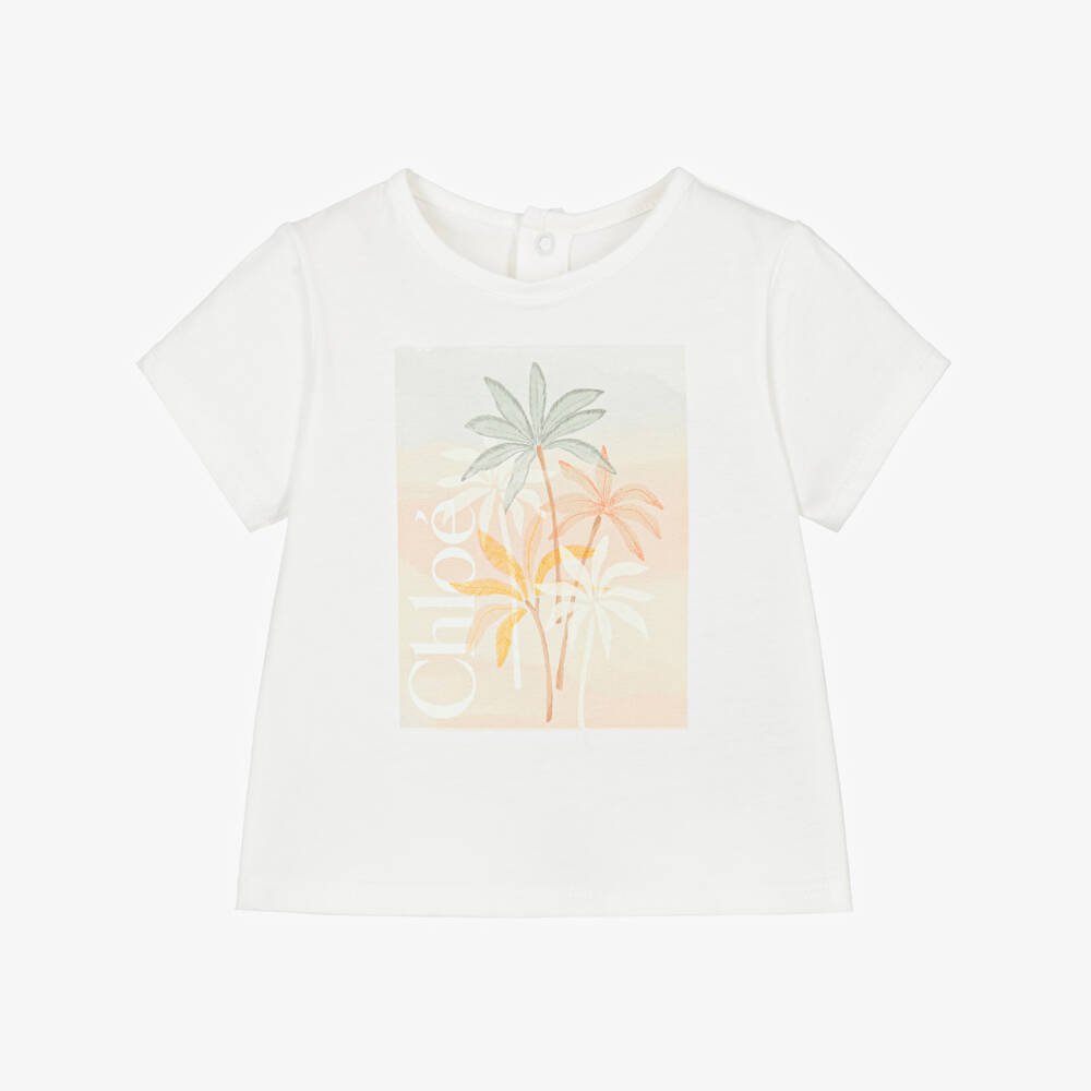 Chloé-Girls Soft Ivory Palm Tee | Childrensalon Outlet