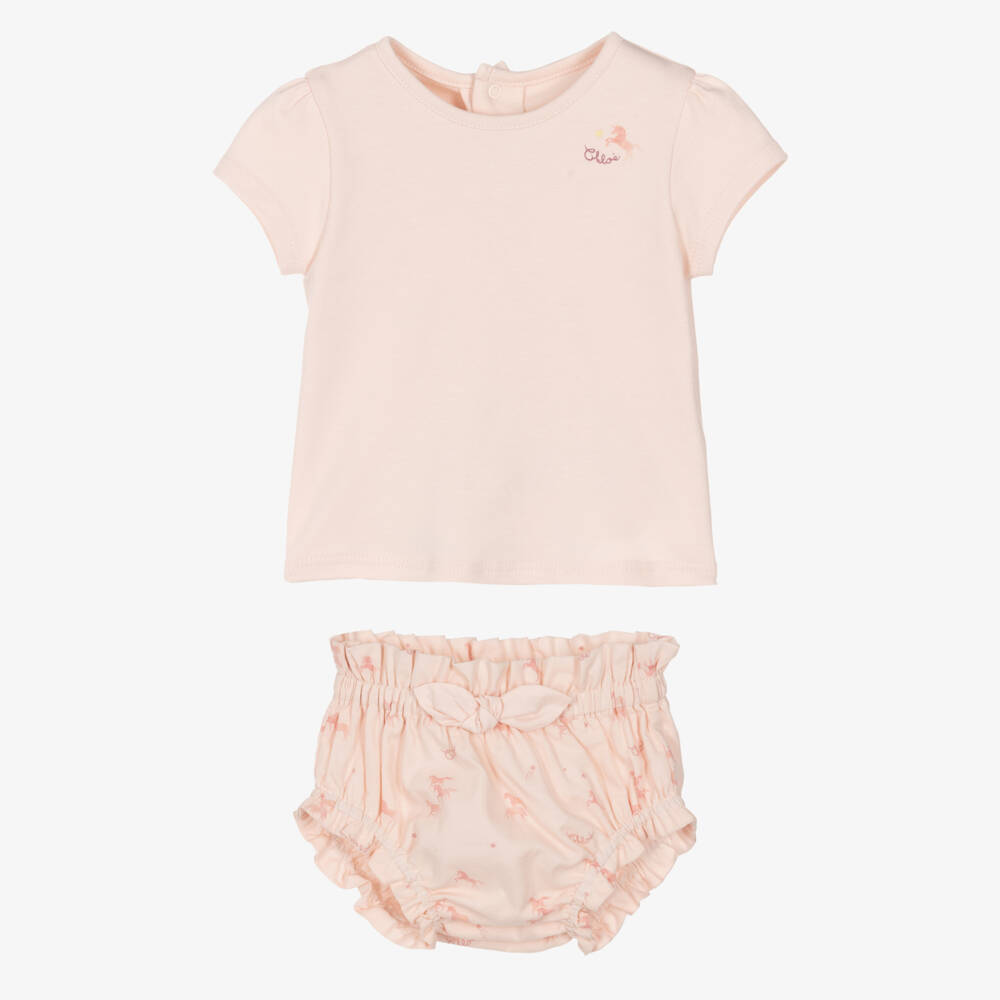 Chloé-Girls' Soft Pink Cotton Ensemble | Childrensalon Outlet