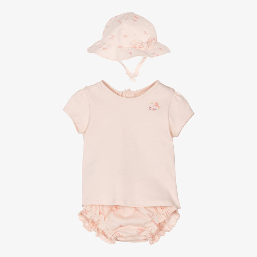 Chloé-Girls' Soft Pink Cotton Ensemble | Childrensalon Outlet