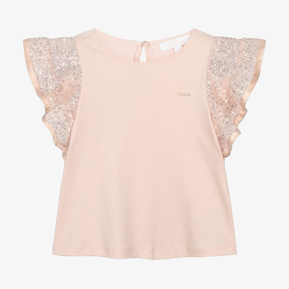 Chloé-Girls Sparkling Pink Angel-Sleeve Tee | Childrensalon Outlet