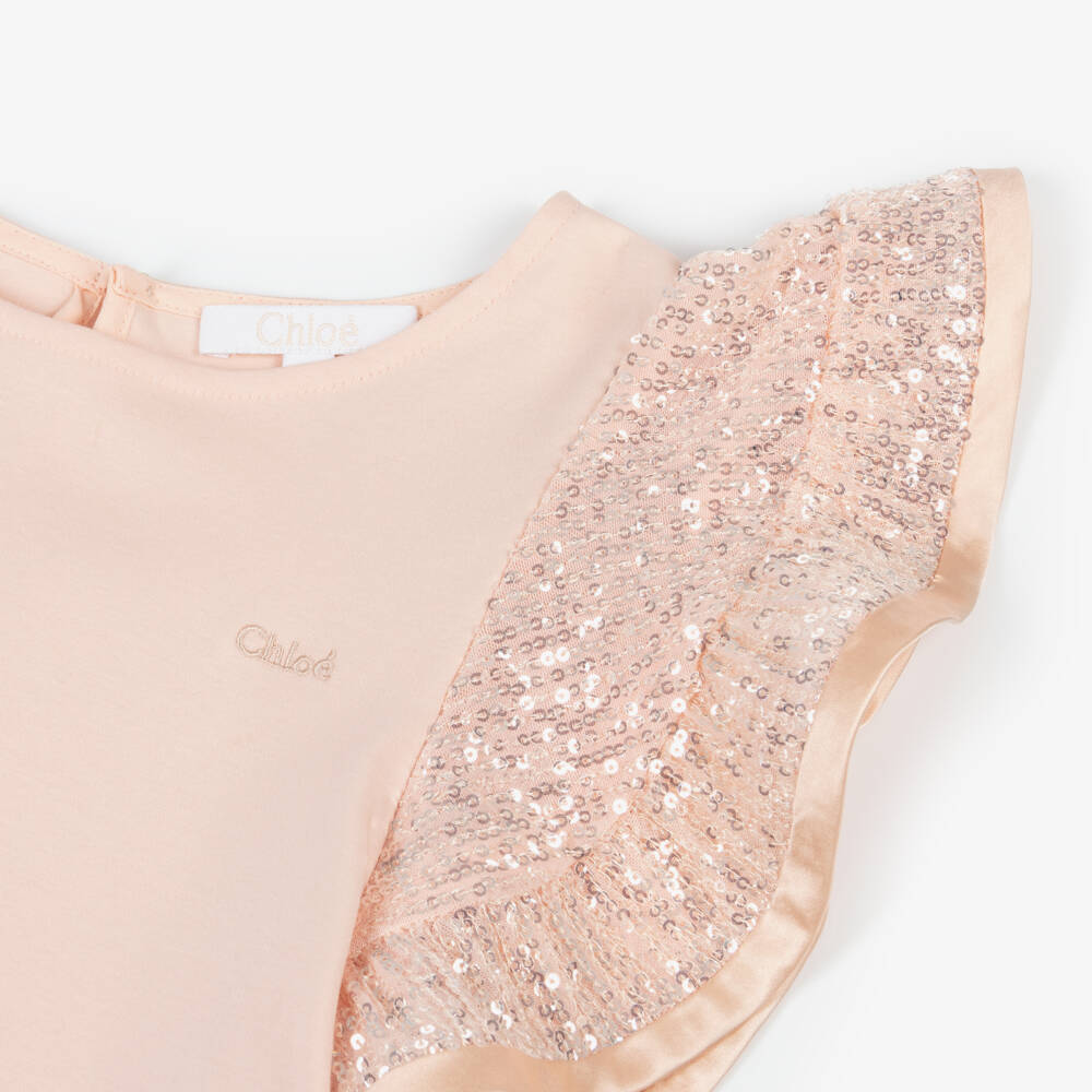 Chloé-Girls Sparkling Pink Angel-Sleeve Tee | Childrensalon Outlet