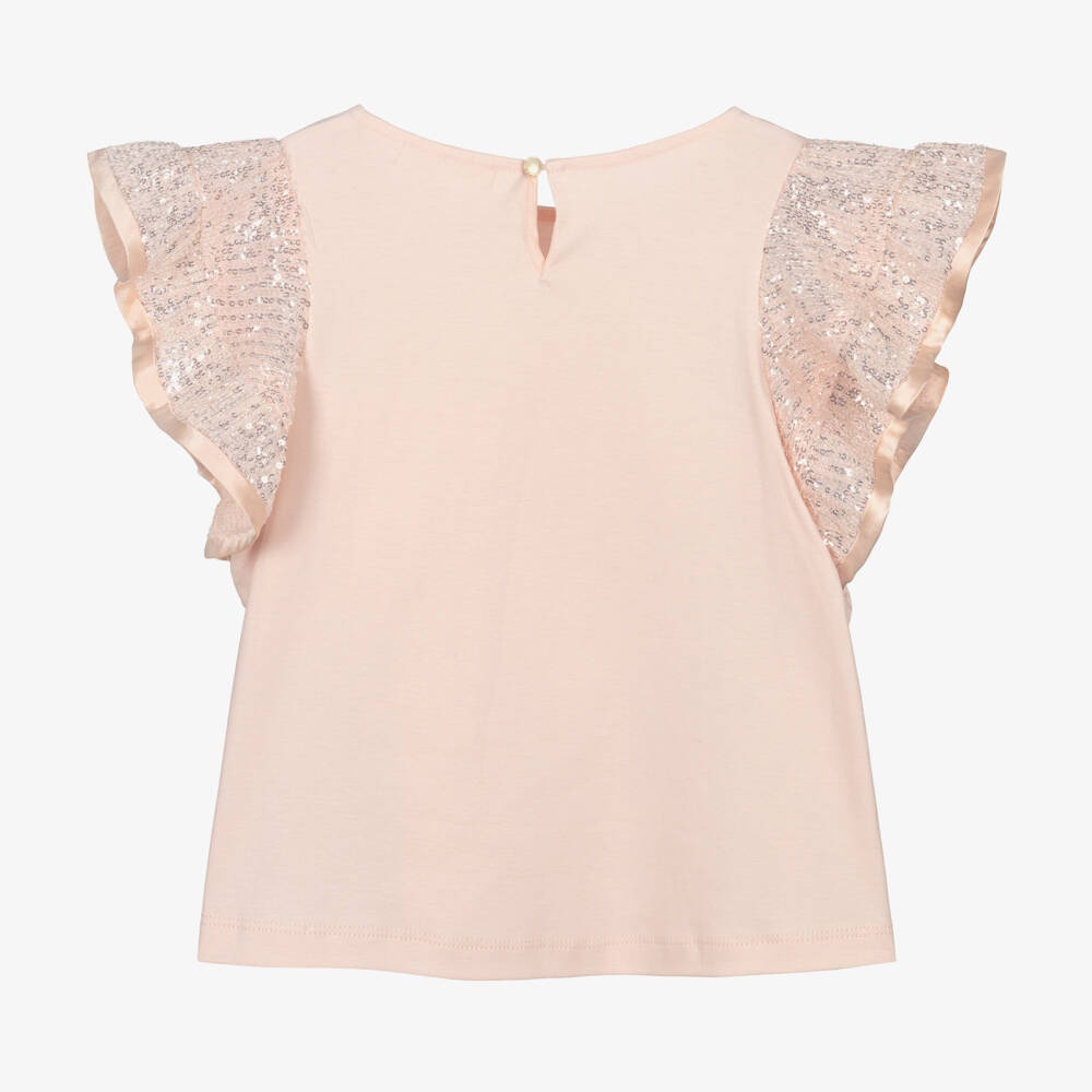 Chloé-Girls Sparkling Pink Angel-Sleeve Tee | Childrensalon Outlet