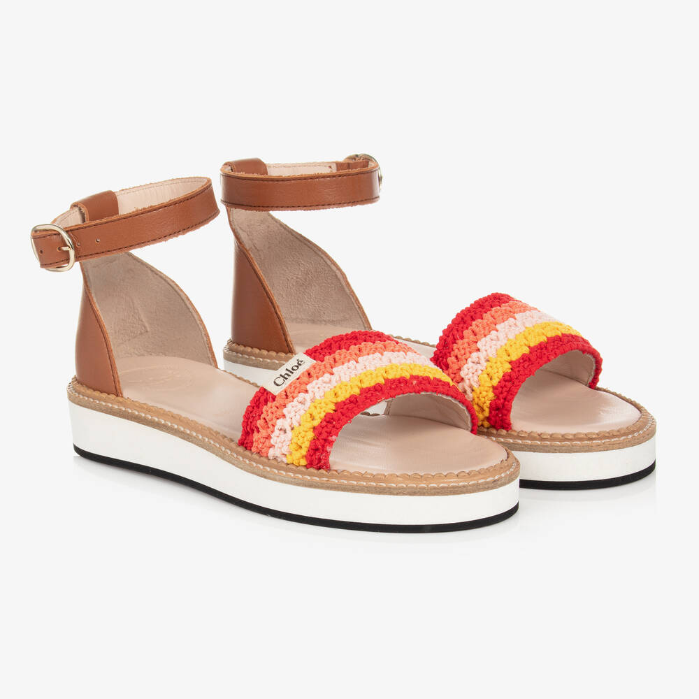 Chloé - Girls Tan Brown Buckle Sandals | Childrensalon