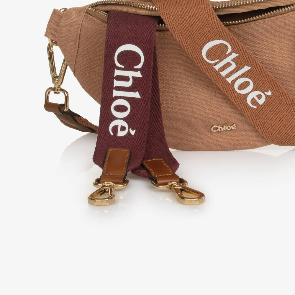 Chloé-Girls Tan Brown Canvas Logo Crossbody Bag (28cm) | Childrensalon Outlet