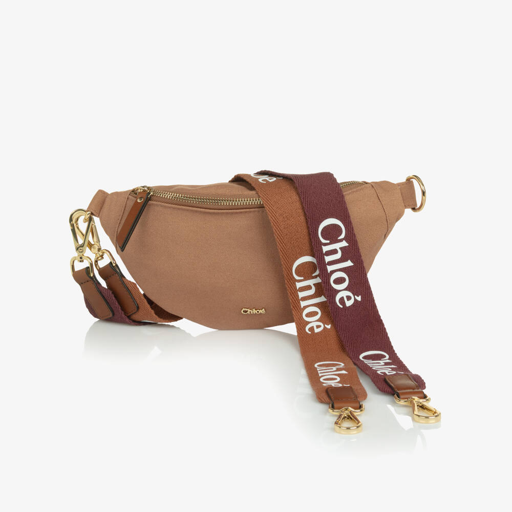 Chloé-Girls Tan Brown Canvas Logo Crossbody Bag (28cm) | Childrensalon Outlet