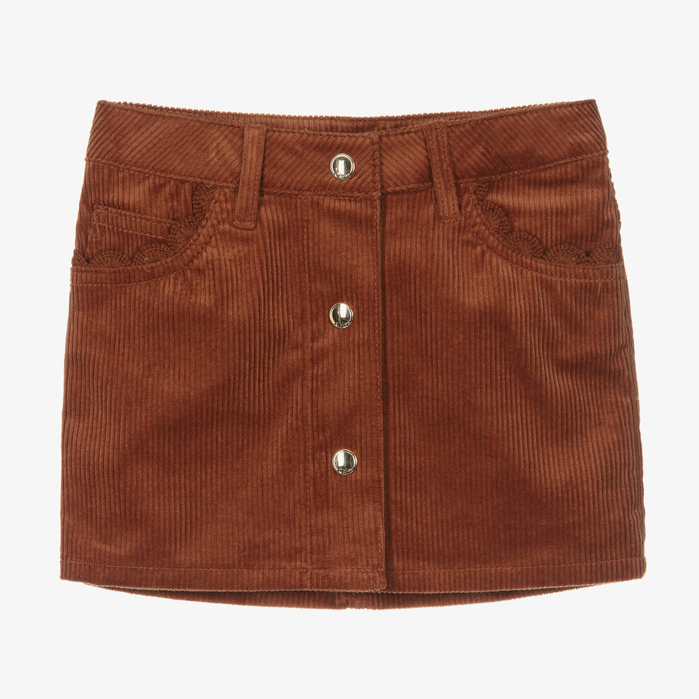 Chloé - Girls Tan Brown Corduroy Skirt | Childrensalon