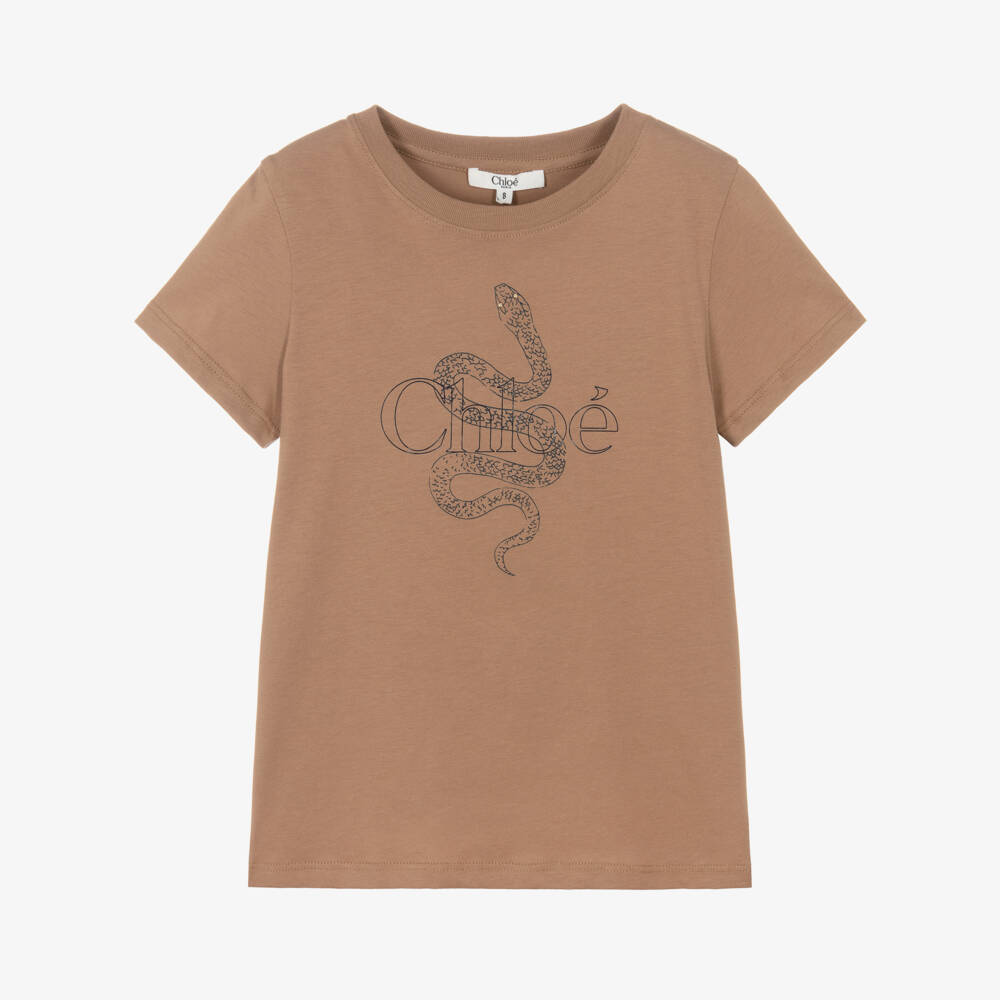 Chloé-تي شيرت قطني بلون البيج بنقشة الثعبان للبنات | Childrensalon Outlet