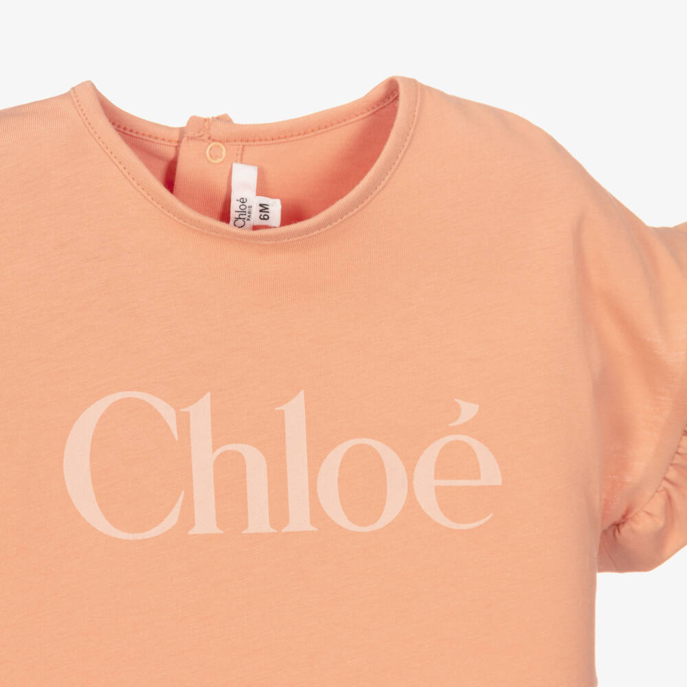 Chloé-Girls Terracotta Orange Cotton Ruffle Sleeve Dress | Childrensalon Outlet