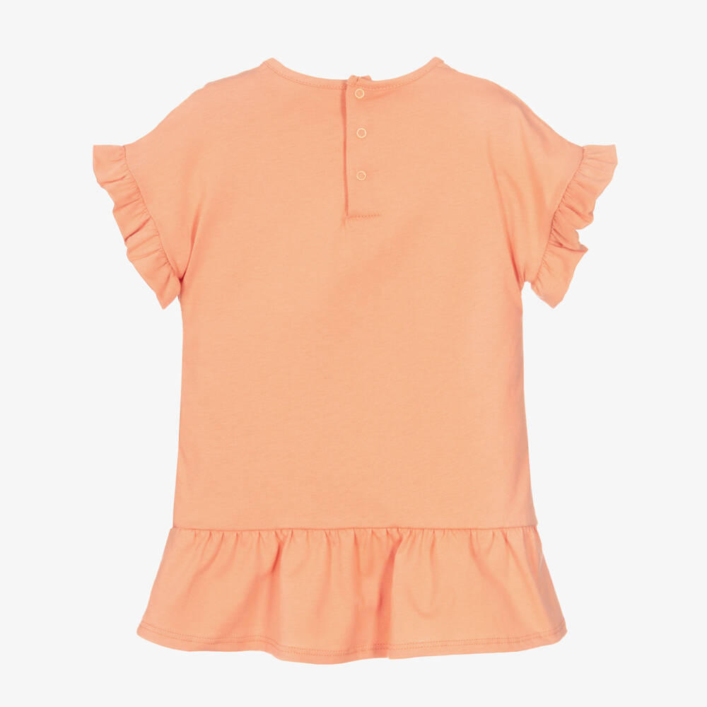 Chloé-Girls Terracotta Orange Cotton Ruffle Sleeve Dress | Childrensalon Outlet