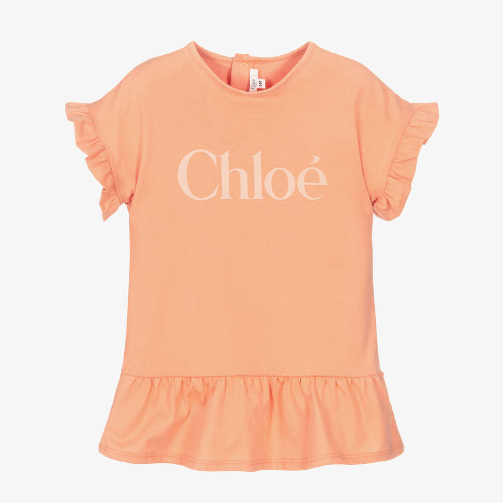 Chloé-Girls Terracotta Orange Cotton Ruffle Sleeve Dress | Childrensalon Outlet