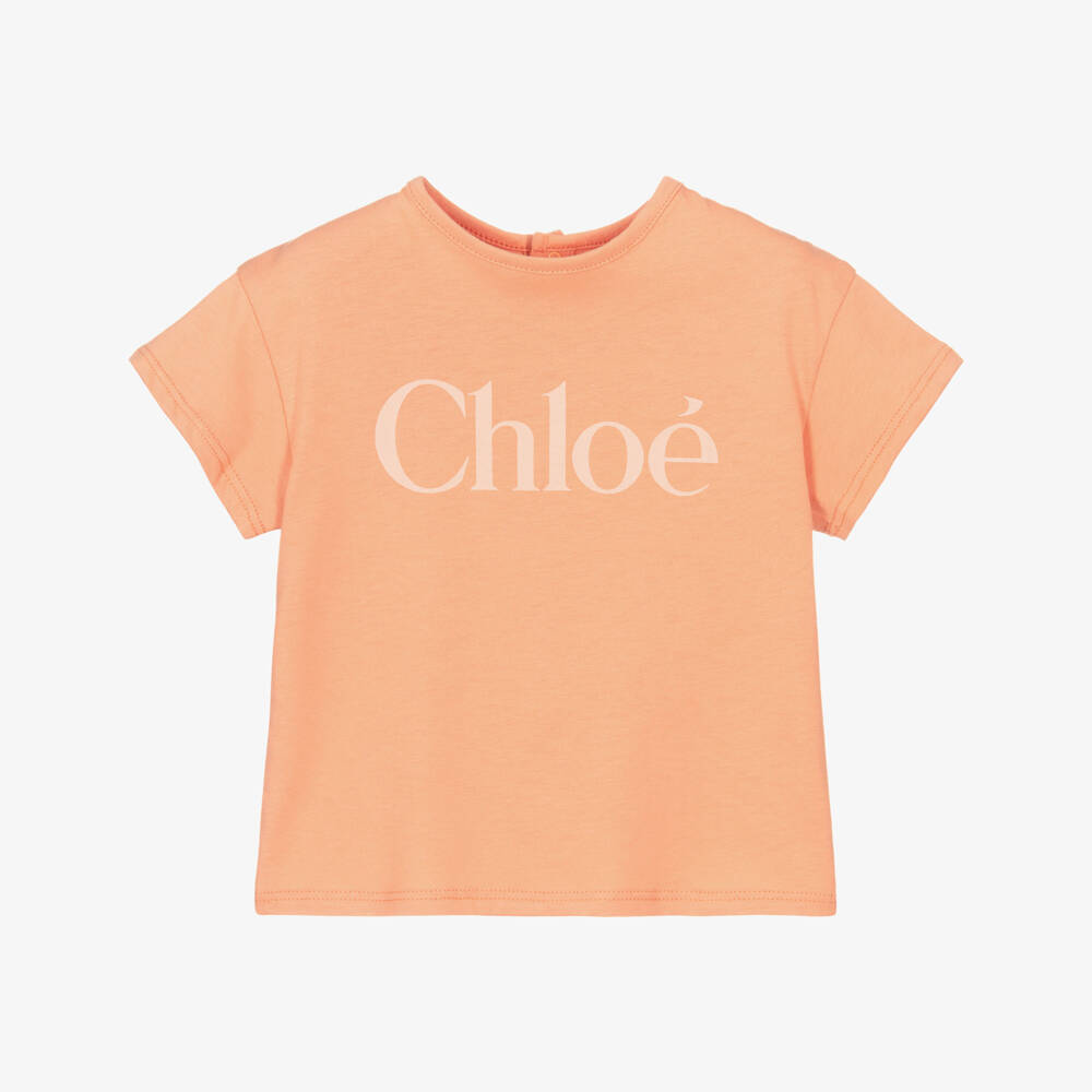 Chloé-Girls Terracotta Orange Cotton T-Shirt with Signature Logo | Childrensalon Outlet