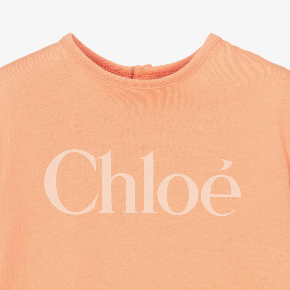Chloé-Girls Terracotta Orange Cotton T-Shirt with Signature Logo | Childrensalon Outlet