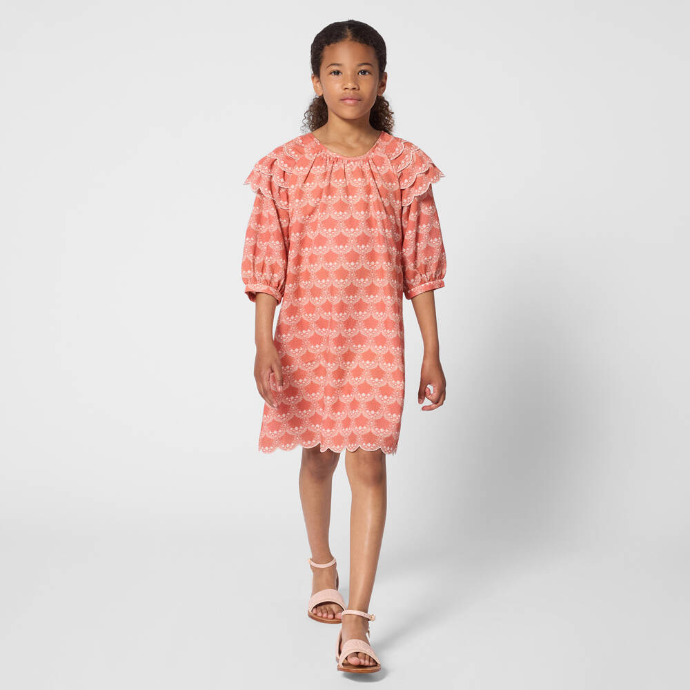 Chloé-Girls Terracotta Pink Cotton Floral Print Dress | Childrensalon Outlet