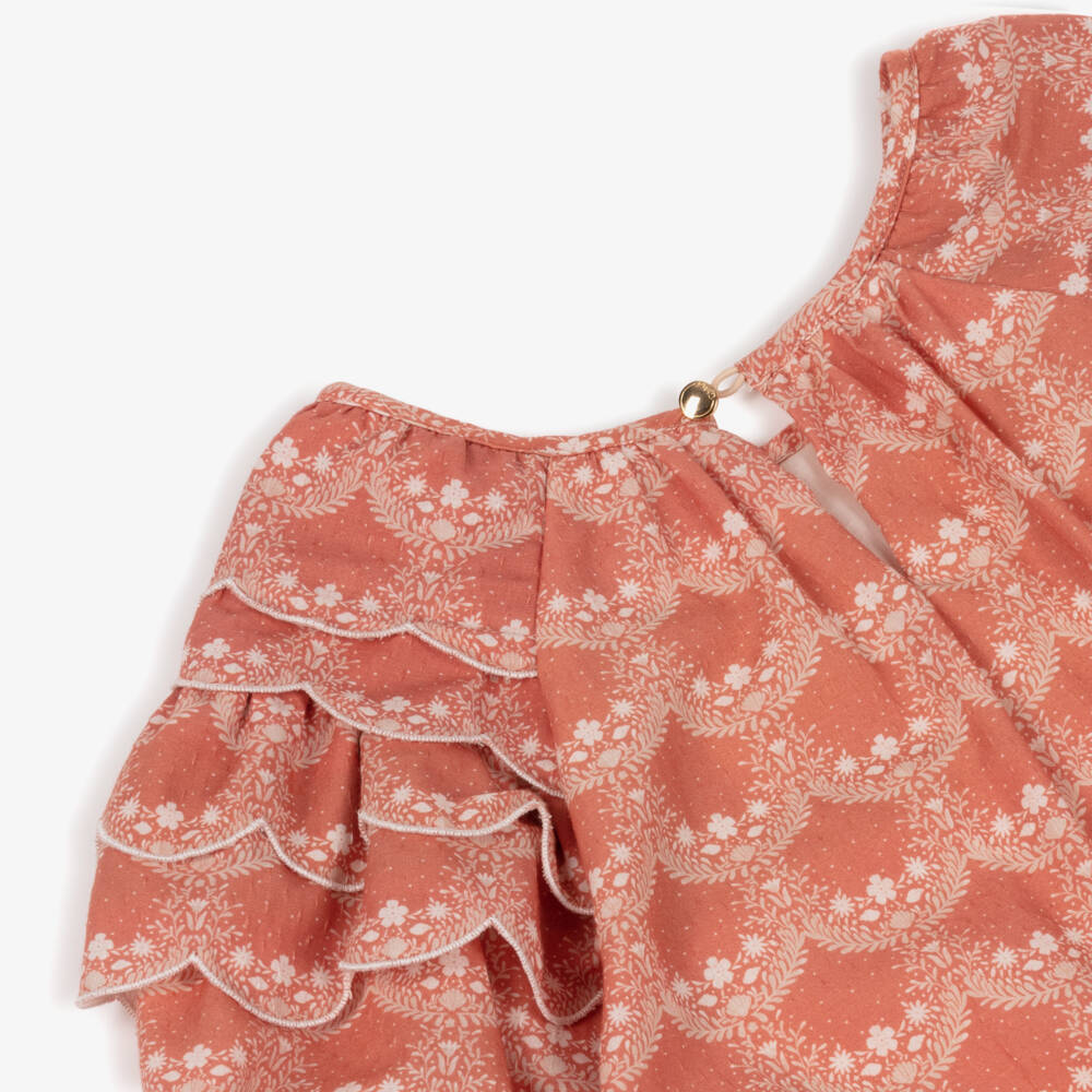 Chloé-Girls Terracotta Pink Cotton Floral Print Dress | Childrensalon Outlet