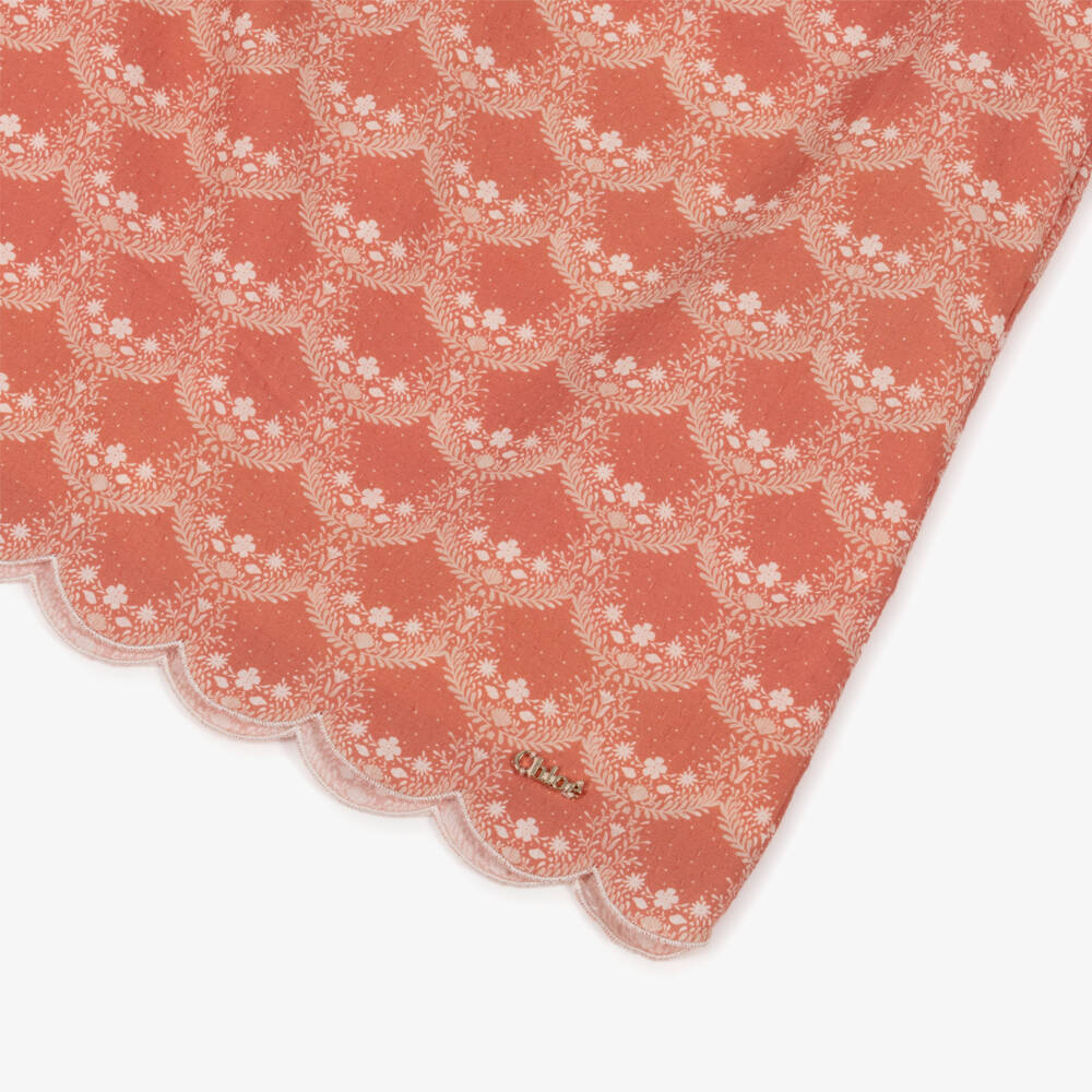 Chloé-Girls Terracotta Pink Cotton Floral Print Dress | Childrensalon Outlet
