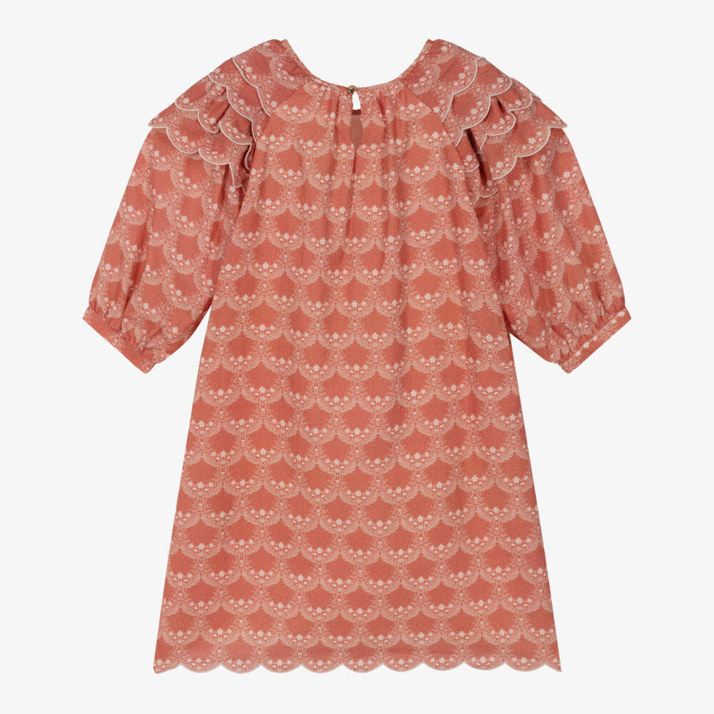 Chloé-Girls Terracotta Pink Cotton Floral Print Dress | Childrensalon Outlet