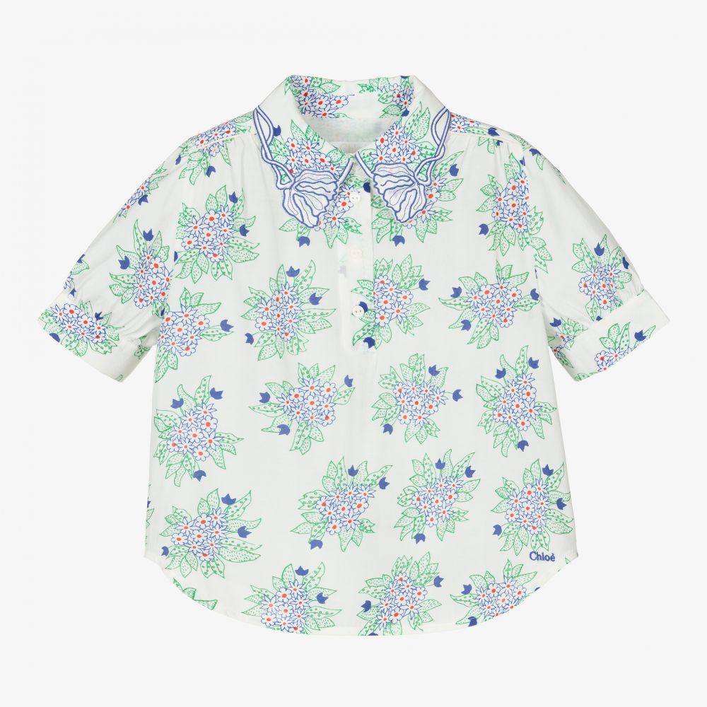 Chloé - Бело-голубая шелковая блузка для девочек | Childrensalon