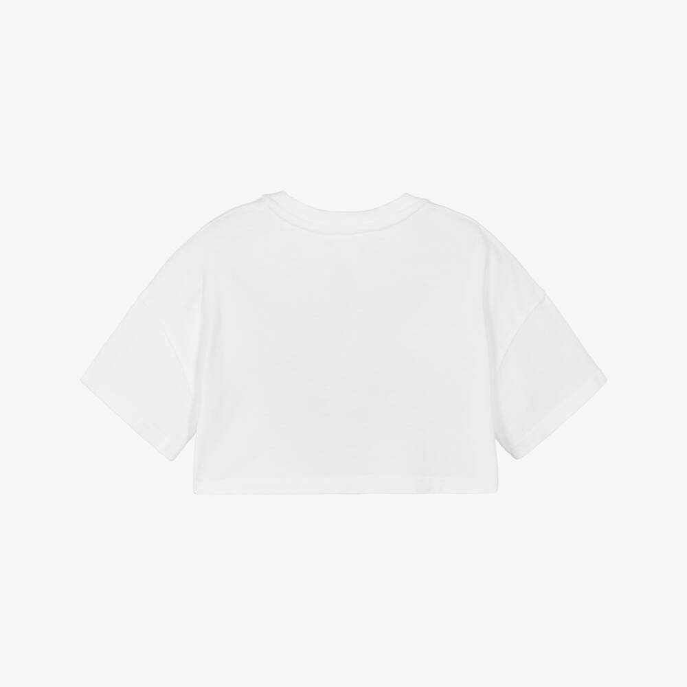 Chloé-Girls White Cotton Jersey Cropped T-Shirt | Childrensalon Outlet