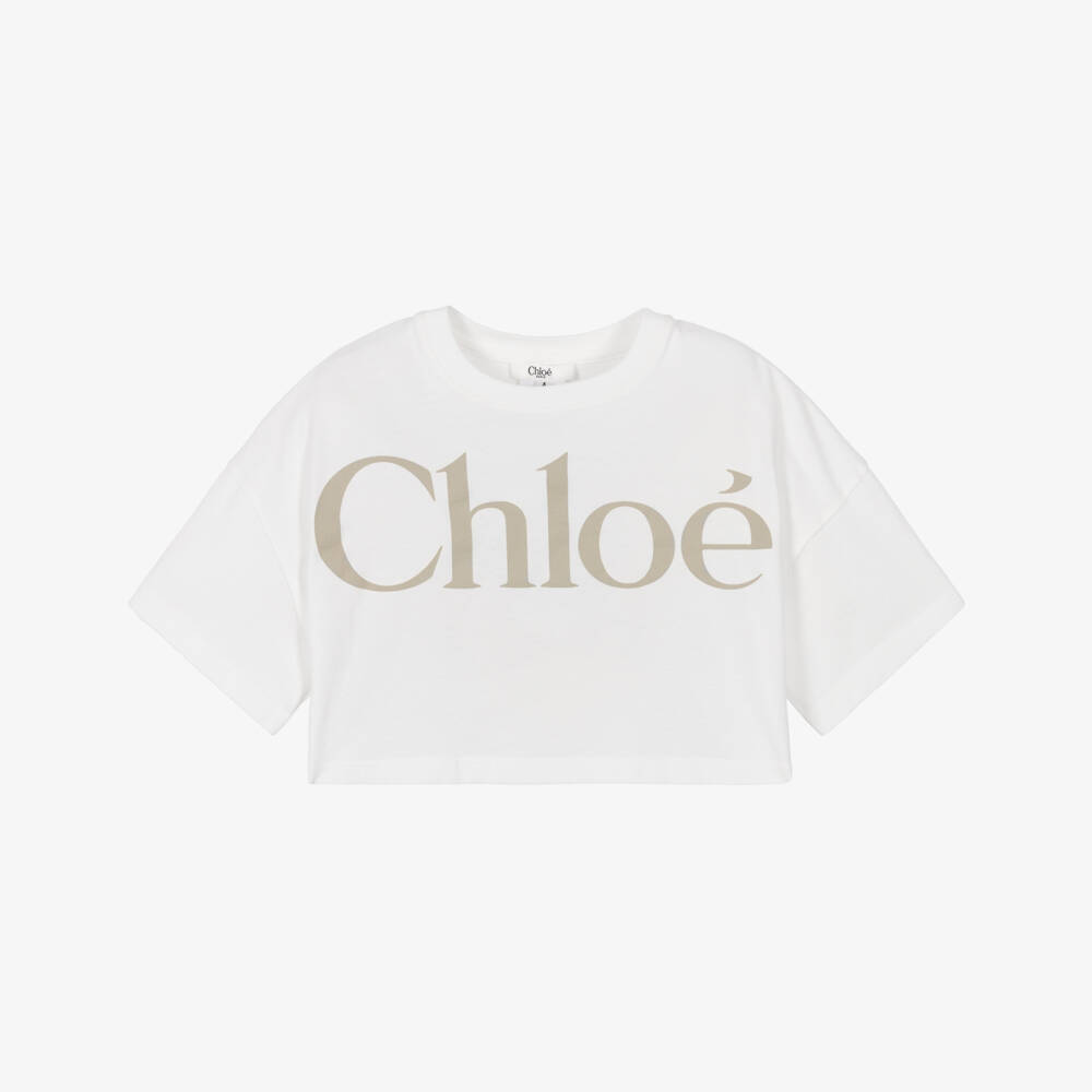 Chloé-Girls White Cotton Jersey Cropped T-Shirt | Childrensalon Outlet
