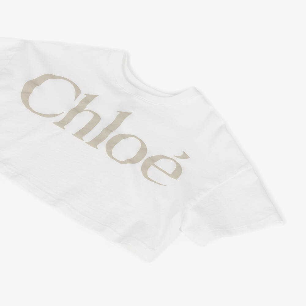 Chloé-Girls White Cotton Jersey Cropped T-Shirt | Childrensalon Outlet