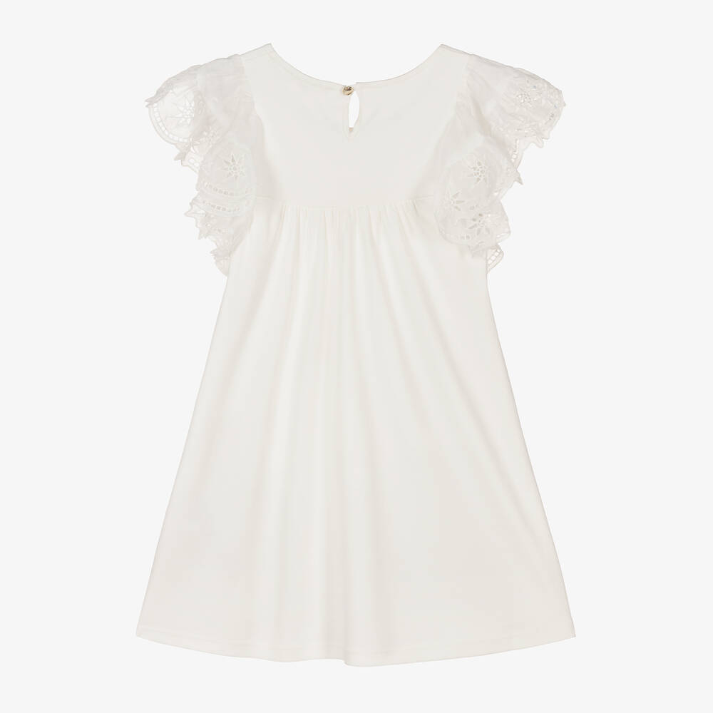 Chloé - Girls White Cotton Jersey Dress | Childrensalon Outlet
