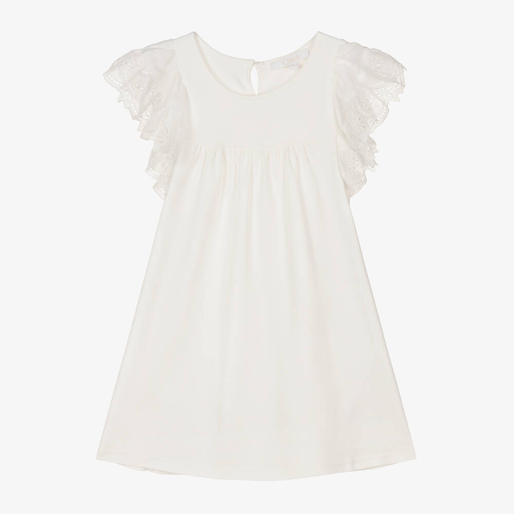 Chloe Robe blanche en jersey de coton fille Childrensalon Outlet