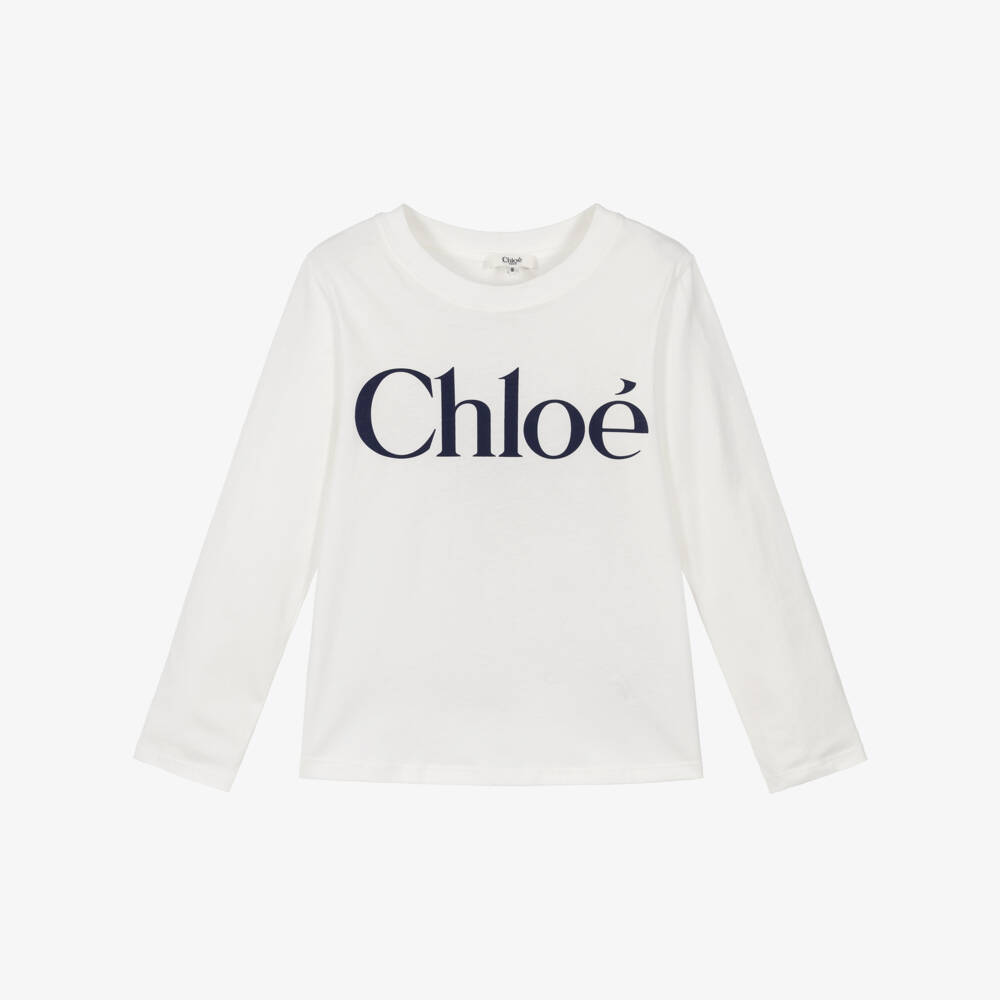 Chloé-Girls White Cotton Jersey Long-Sleeved Top | Childrensalon Outlet